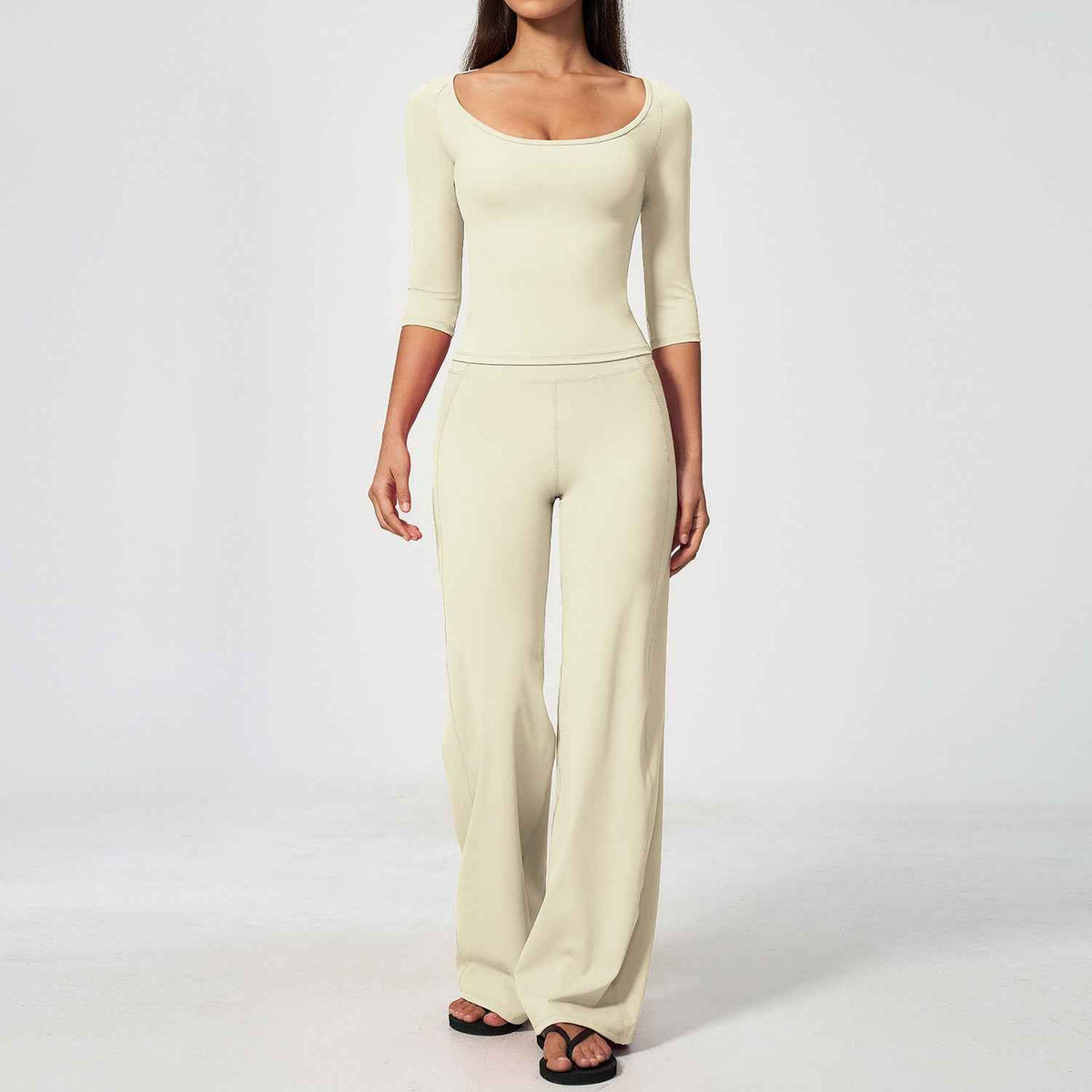 Elegant High-rise High-stretch Casual Set With Tummy-control And Butt-lifting Features