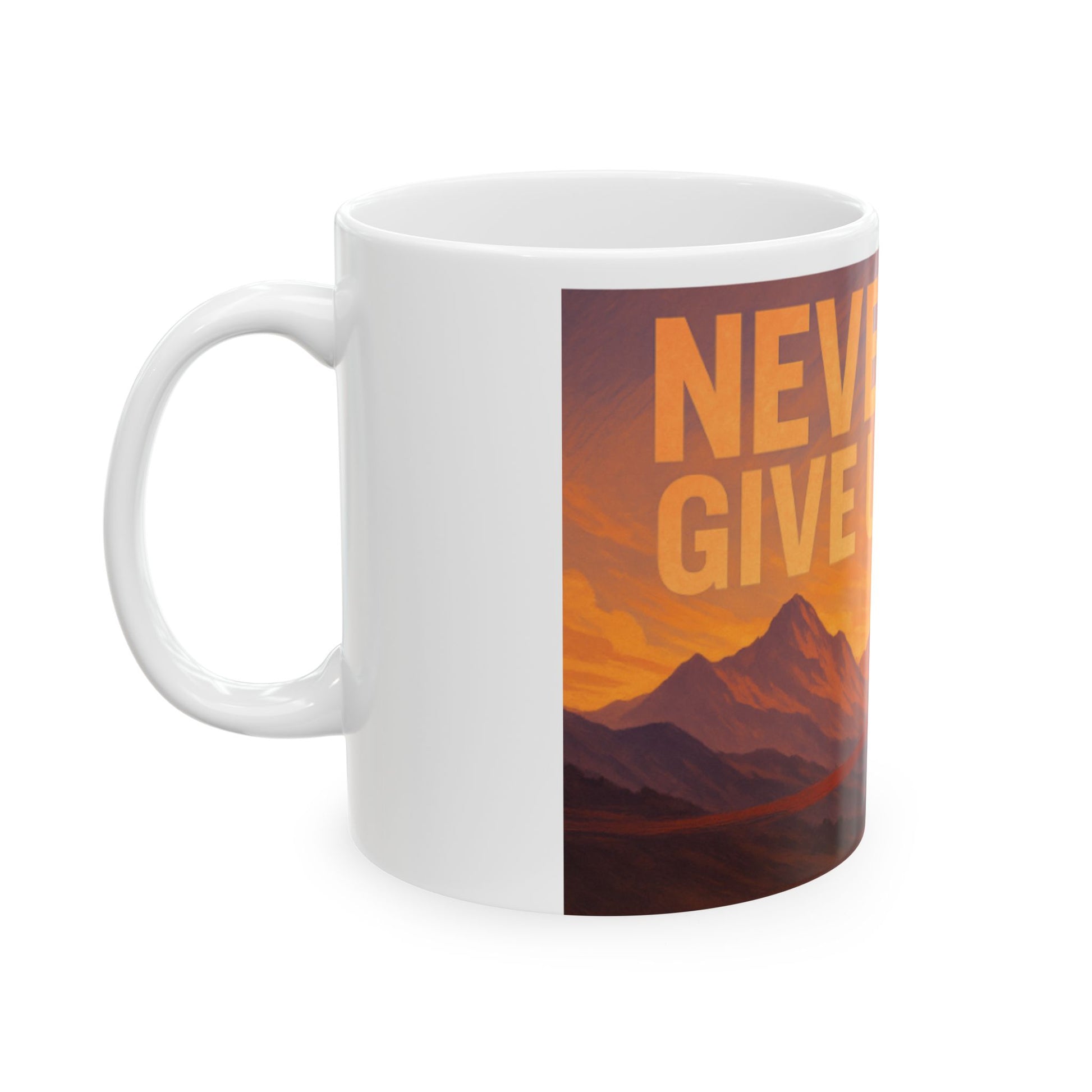 Inspirational Runner Ceramic Mug - Never Give Up, Motivational Coffee Cup, Gift for Athletes, Sports Enthusiasts, Office Decor  Digital Art