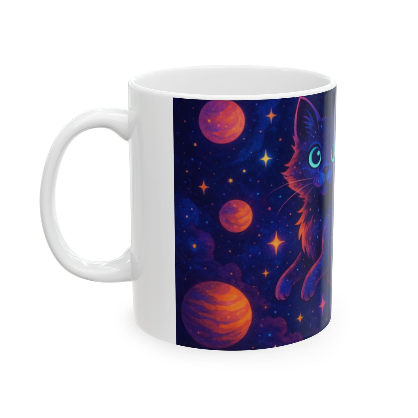 Galactic Cat Ceramic Mug - Cosmic Cat Lovers Gift, Space Themed Coffee Cup, Unique Pet Owner Present, Gifts for Cat Moms, Birthday Mug Digital Art