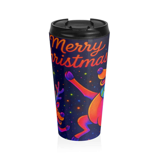 Colorful Christmas Travel Mug, Holiday Gift, Stainless Steel Tumbler, Reindeer Design, Festive Drinkware