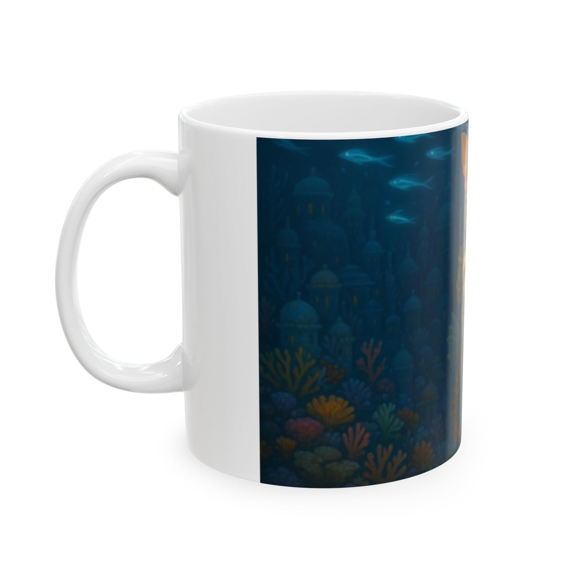 Underwater Adventure Ceramic Mug with Cute Astronaut Dog, Nautical Coffee Cup, Ocean Lovers Gift, Unique Tea Mug, Sea Life Decor  Digital Art