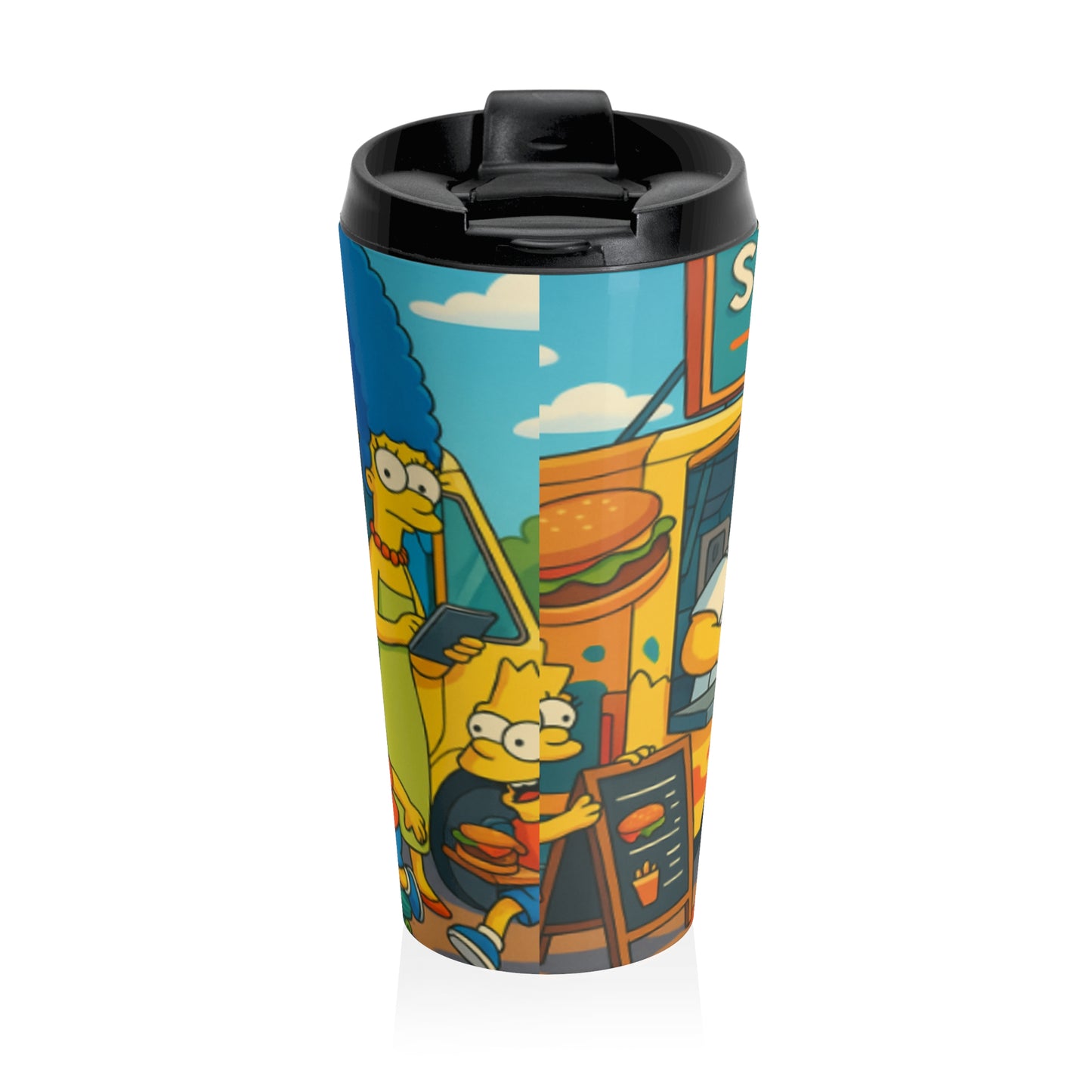 Funny Cartoon Travel Mug, Stainless Steel Coffee Tumbler, Gift for Simpsons Fans, Food Truck Lovers, Travel Coffee Cup