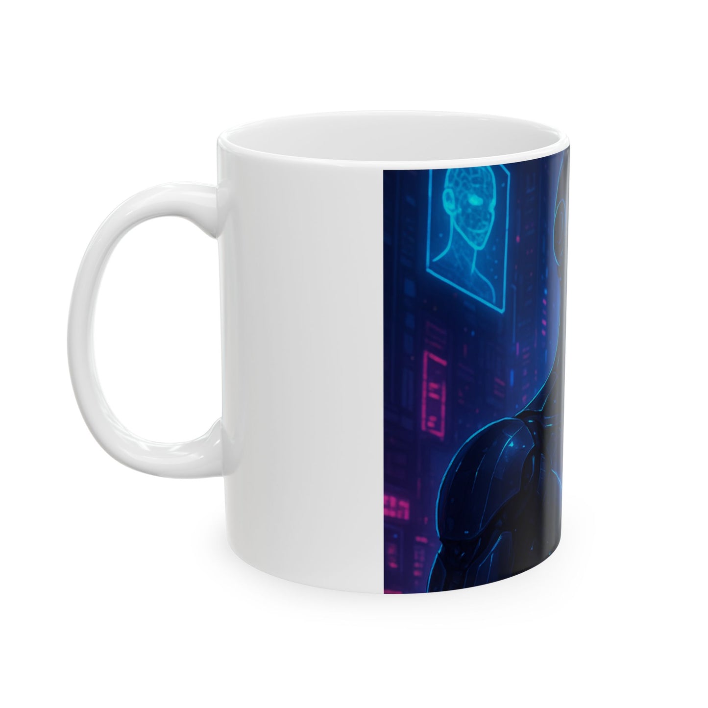 Futuristic Robot Ceramic Mug - Cool Tech Gift for Coffee Lovers, Sci-Fi Mug, Cyberpunk Decor, Blue LED Design, Unique Geeky Gift Digital Art