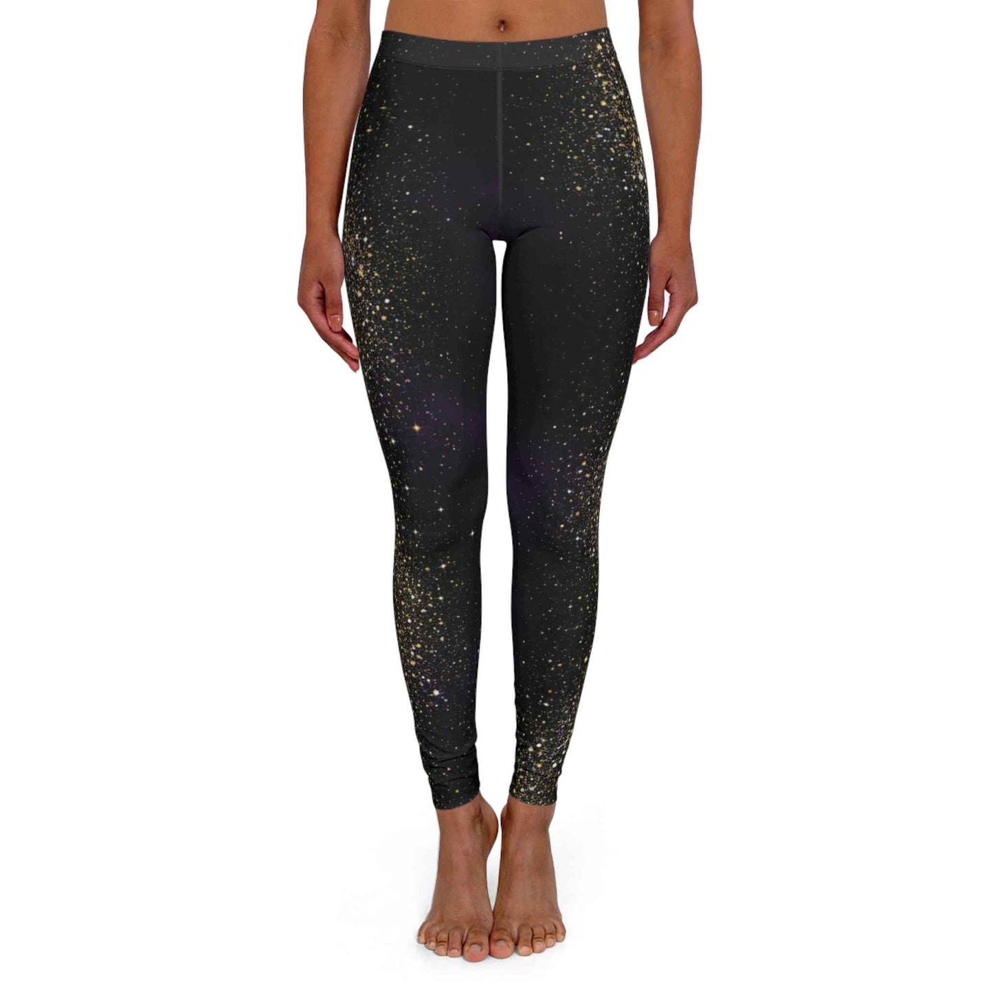Galaxy Sparkle Leggings — Black Gold Starry Print Women's Leggings