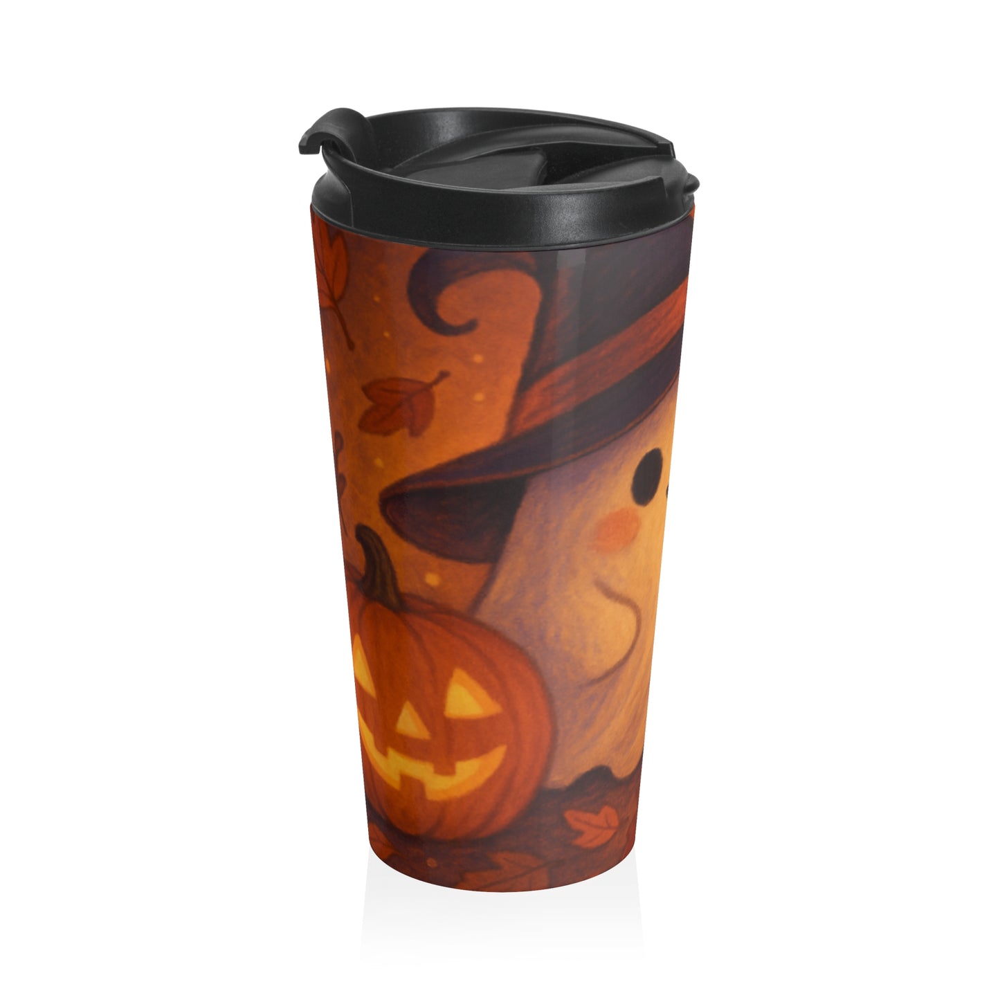 Halloween-Themed Travel Mug, Cute Ghost and Pumpkin Design, Perfect for Fall, Halloween Decor, Gifting, Coffee Lovers