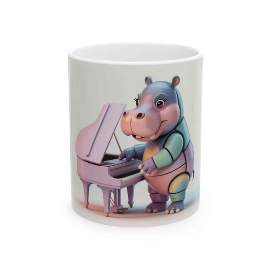Hippo Pianist Ceramic Mug - Fun Gift for Music Lovers
