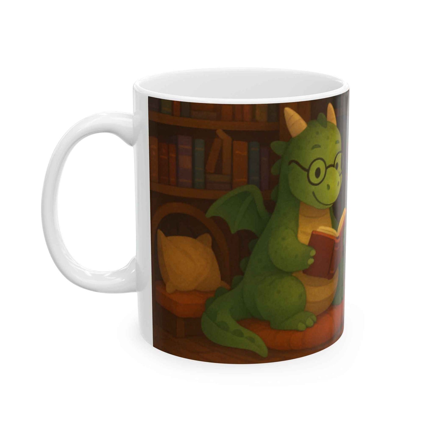 Reading Dragon Ceramic Mug - Perfect Gift for Book Lovers, Cozy Vibes, Home Decor, Novelty Mug, Reading Nook