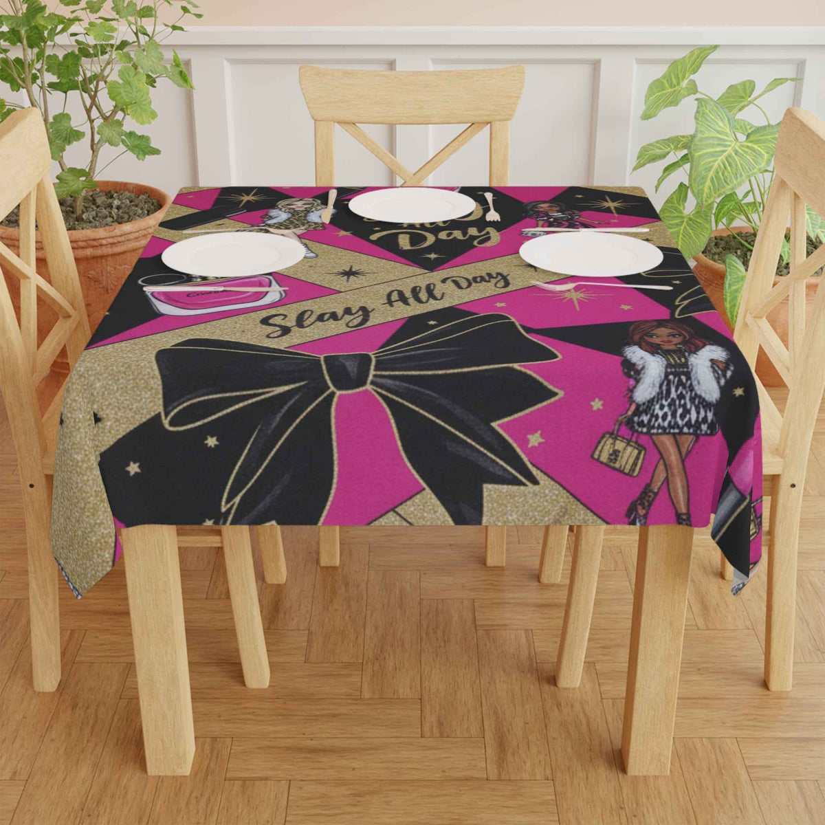 Slay All Day Glam Tablecloth — Pink & Gold Fashion Party Table Cover