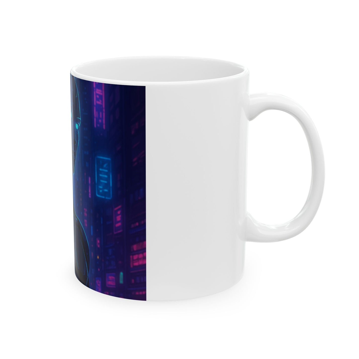 Futuristic Robot Ceramic Mug - Cool Tech Gift for Coffee Lovers, Sci-Fi Mug, Cyberpunk Decor, Blue LED Design, Unique Geeky Gift Digital Art