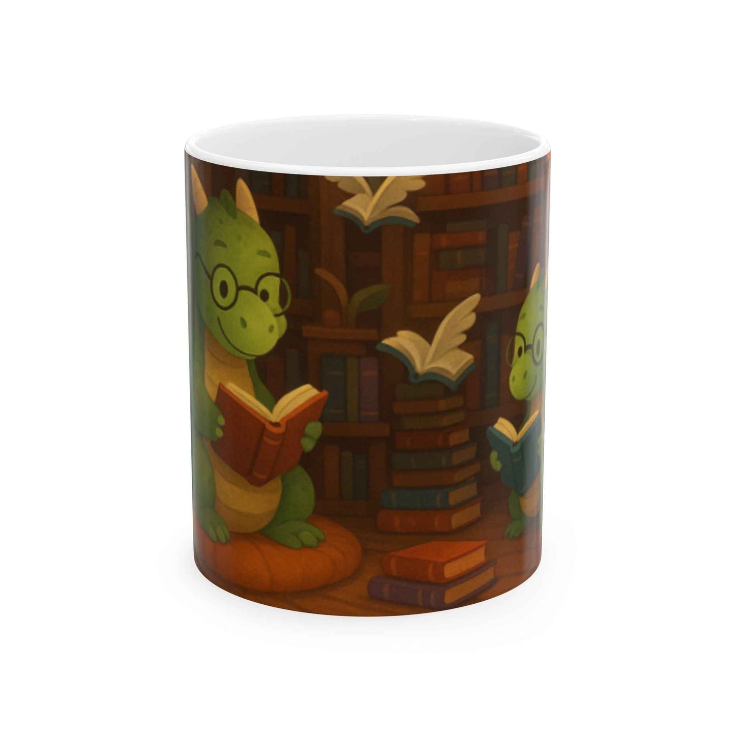 Reading Dragon Ceramic Mug - Perfect Gift for Book Lovers, Cozy Vibes, Home Decor, Novelty Mug, Reading Nook