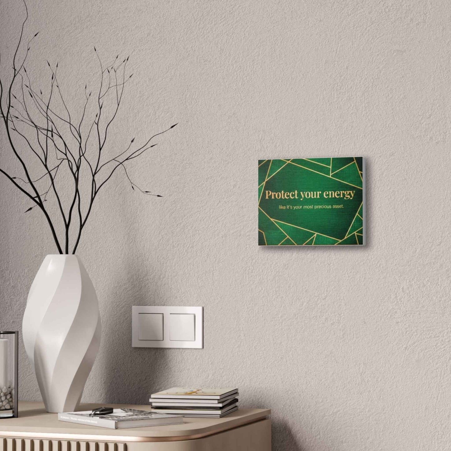 Protect Your Energy Canvas Wall Art – Green Geometric Inspirational Quote