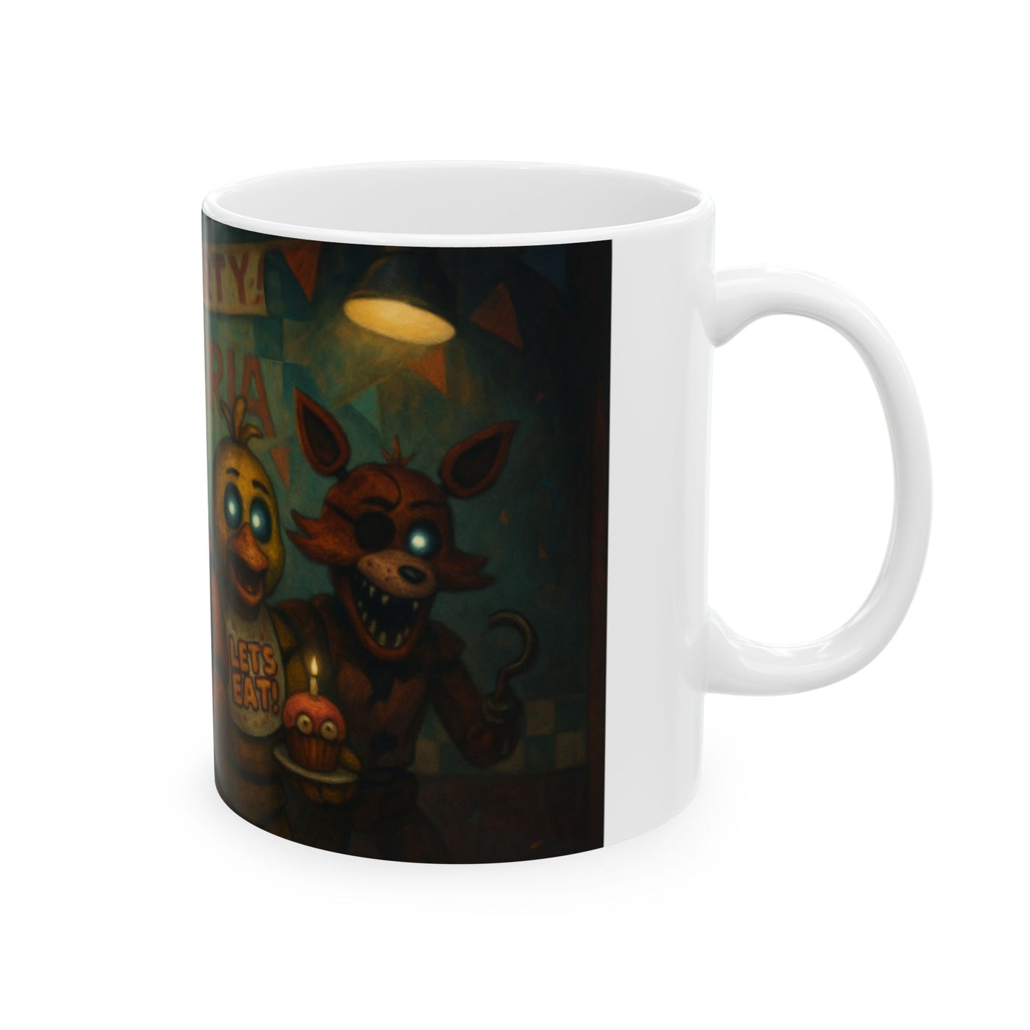 Fun Character Mug with Party Theme, Gift for Gamers, FNAF Lovers, Unique Coffee Cup, Kids Birthday Gift, Collectible Merchandise Digital Art
