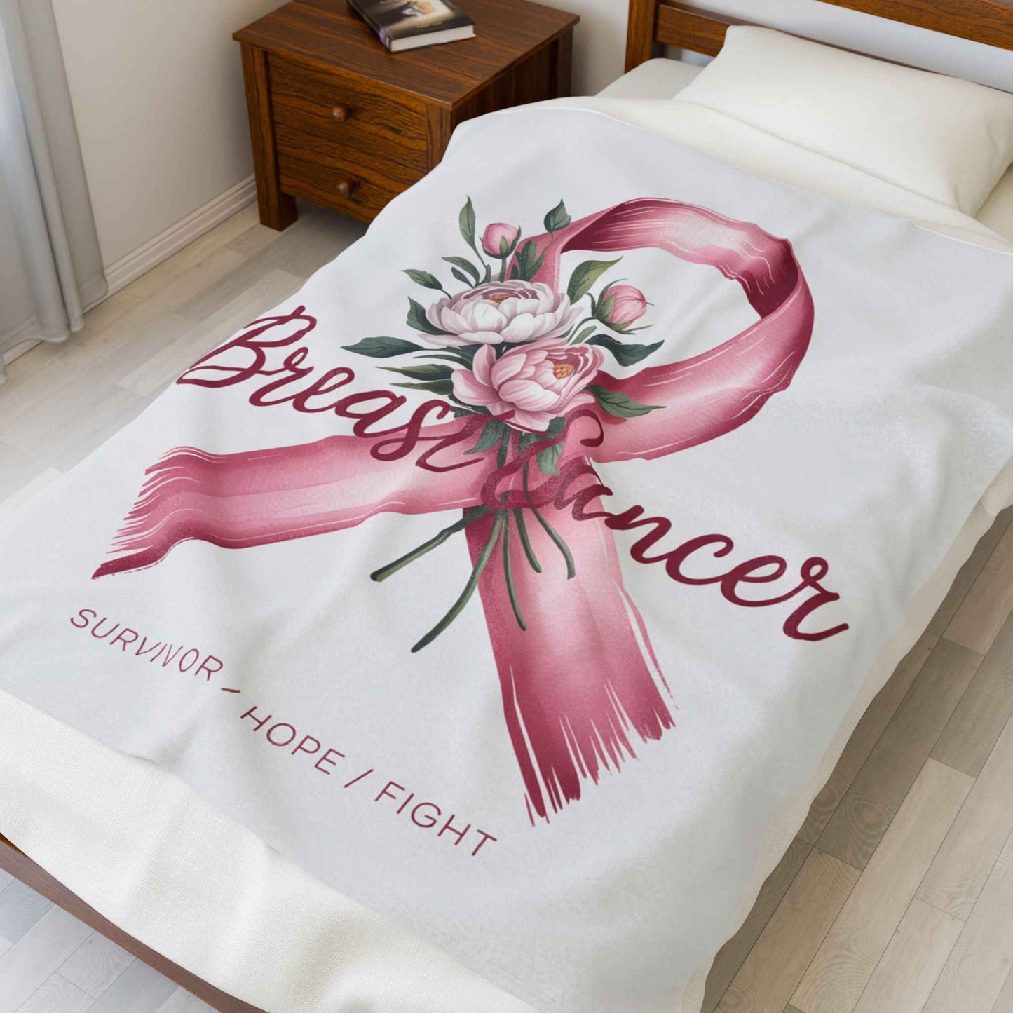Breast Cancer Awareness Plush Blanket - Survivor, Hope, Fight
