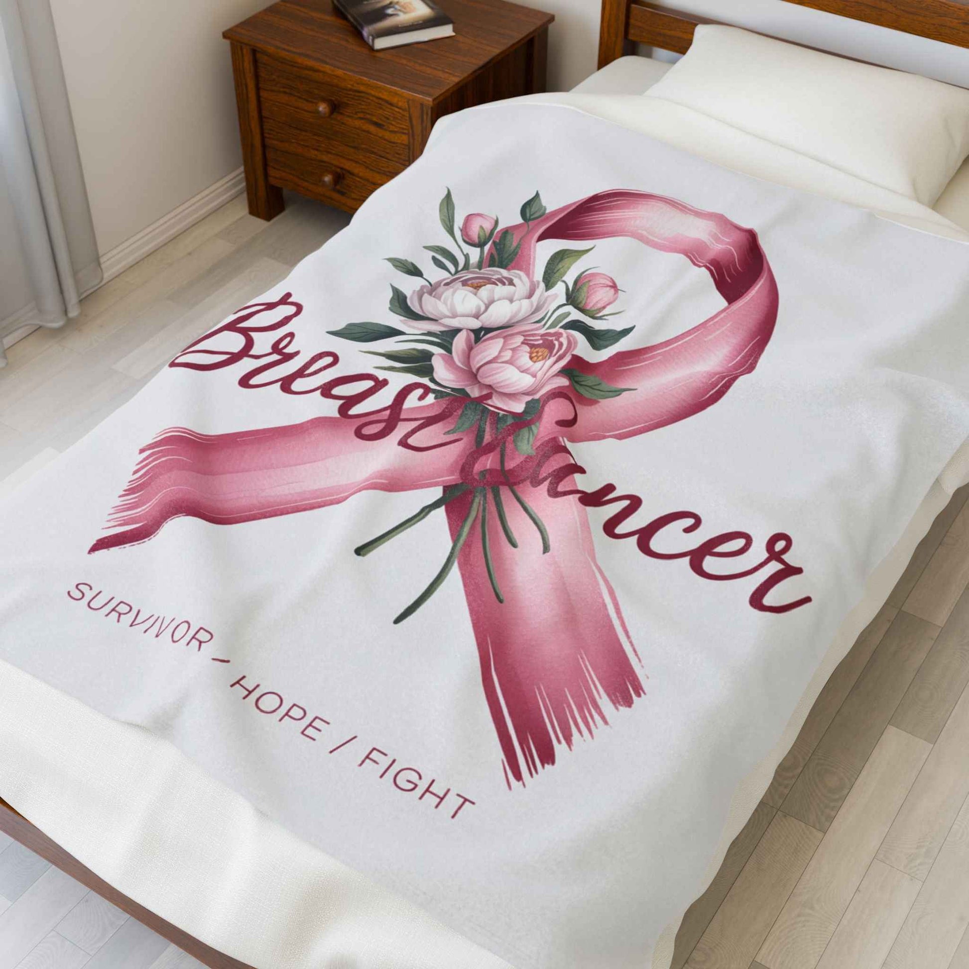 Breast Cancer Awareness Plush Blanket - Survivor, Hope, Fight
