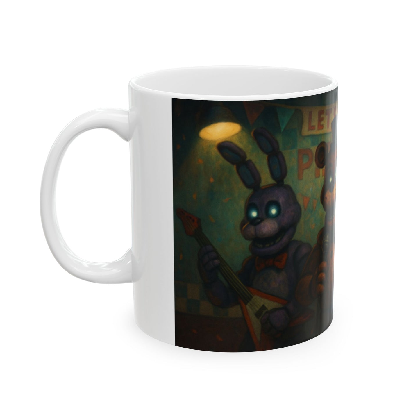 Fun Character Mug with Party Theme, Gift for Gamers, FNAF Lovers, Unique Coffee Cup, Kids Birthday Gift, Collectible Merchandise Digital Art