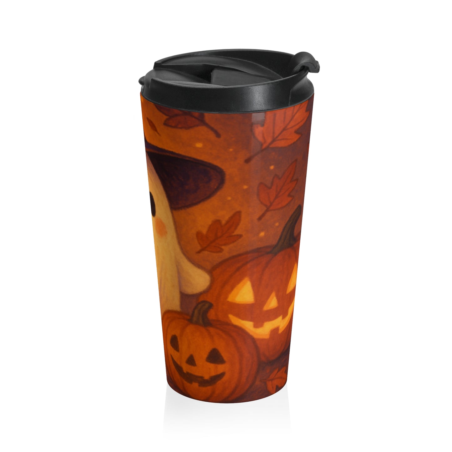 Halloween-Themed Travel Mug, Cute Ghost and Pumpkin Design, Perfect for Fall, Halloween Decor, Gifting, Coffee Lovers