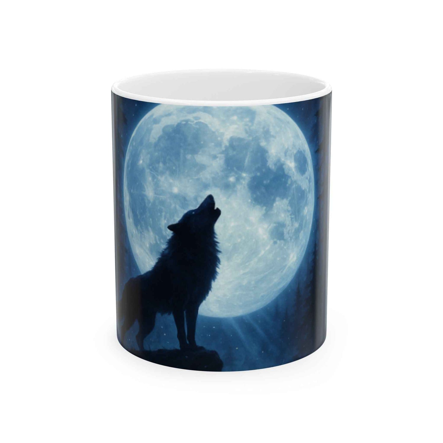 Howling Wolf Ceramic Mug - Mystical Moon Design, Coffee Lover Gift, Animal Lover Mug, Cozy Gift, Nature Lover Mug