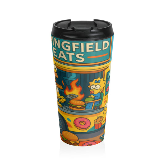 Funny Cartoon Travel Mug, Stainless Steel Coffee Tumbler, Gift for Simpsons Fans, Food Truck Lovers, Travel Coffee Cup