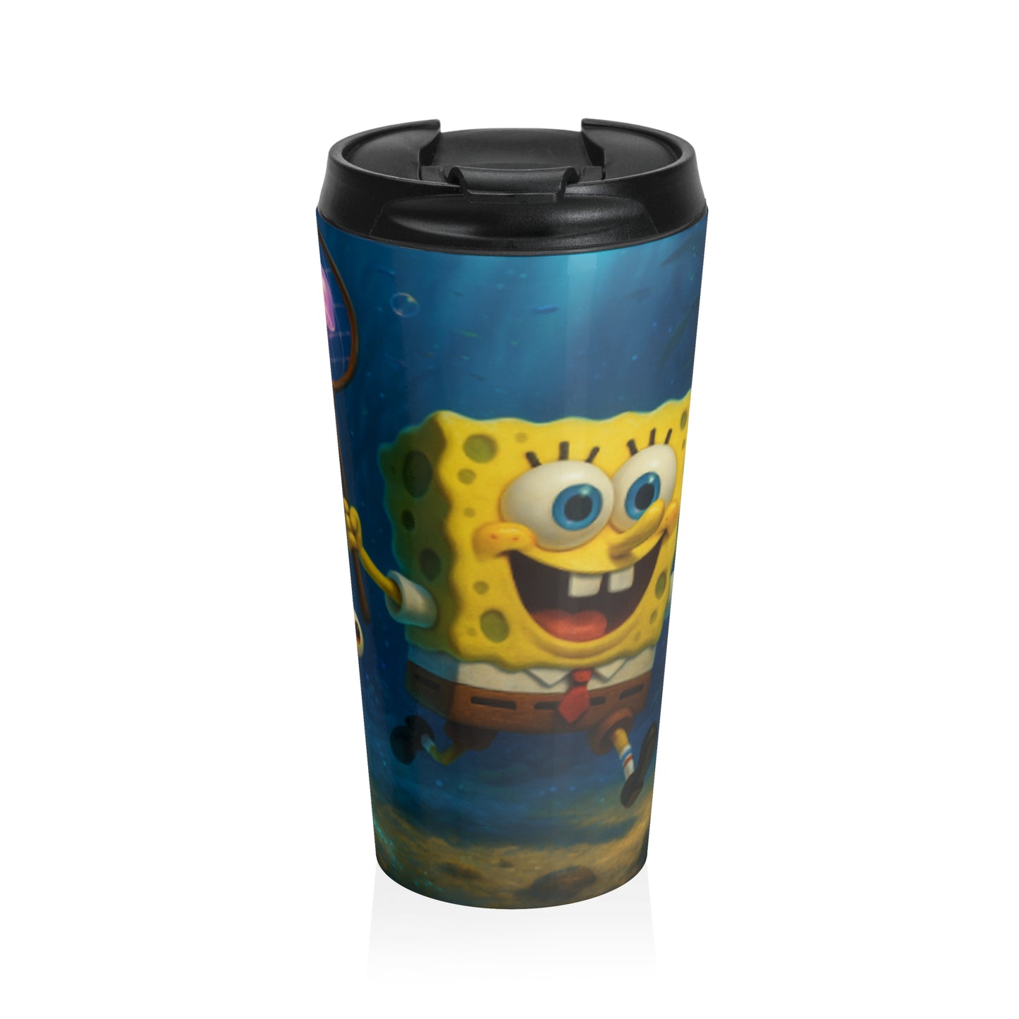 SpongeBob Adventure Travel Mug, Stainless Steel Coffee Cup, Fun Kids Gift, Beach Theme Mug, Cartoon Character Travel Tumbler