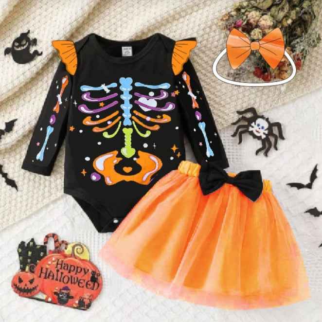 Popular Girls' Halloween Gauze Skirt Three-piece Set