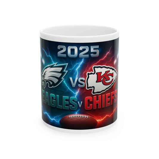 Ceramic Mug: Super Bowl 2025 Eagles vs Chiefs, Sports Gift, Game Day Mug, Football Fan Mug, Collectible Coffee Cup