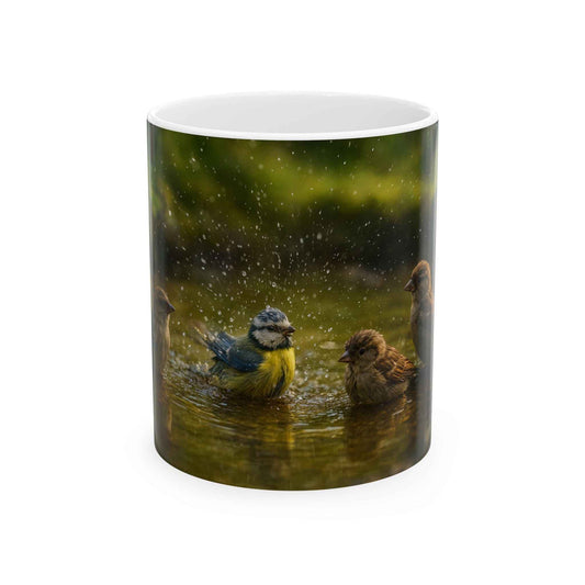 Ceramic Bird Bath Mug: Nature Lover's Coffee Cup, Birdwatching Gift, Wildlife Art Mug, Cozy Kitchen Decor, Spring Gift Idea