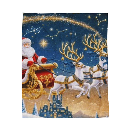 Christmas Velveteen Plush Blanket with Santa and Reindeer Design