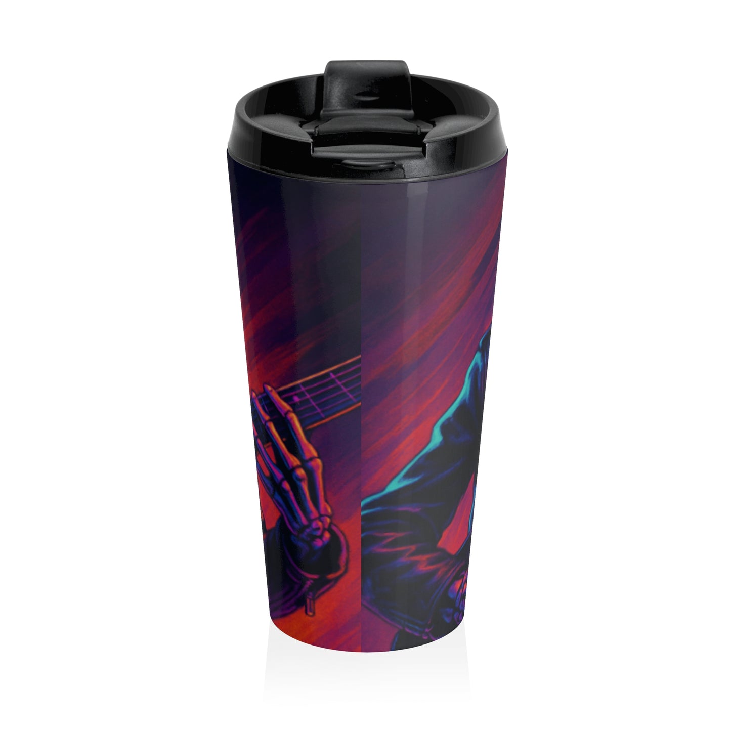 Stylish Skull Guitarist Travel Mug - Perfect for Music Lovers, Funny Gift for Birthdays, Road Trips, and Coffee Enthusiasts