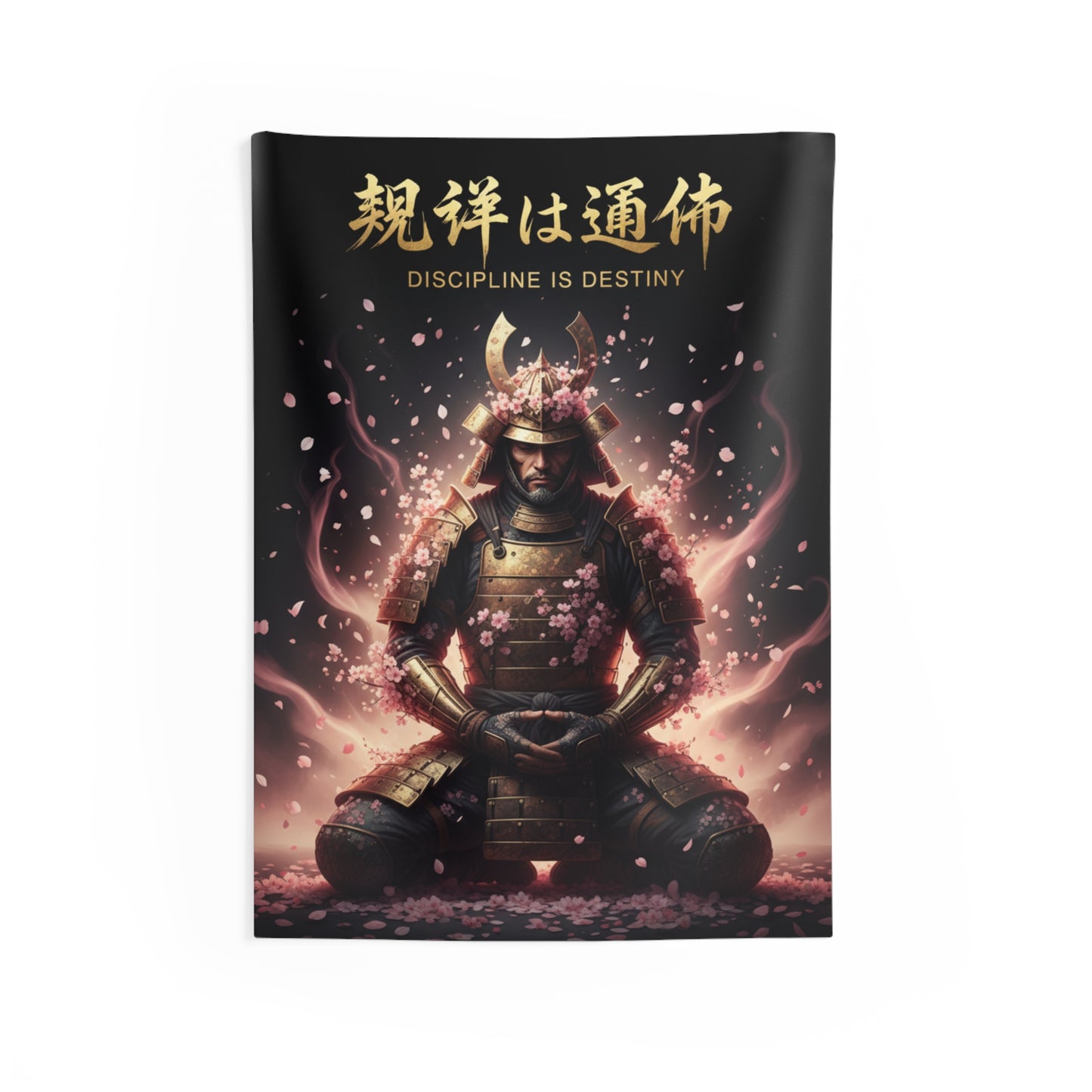 Samurai Wall Tapestry – "Discipline is Destiny" Meditative Warrior Decor