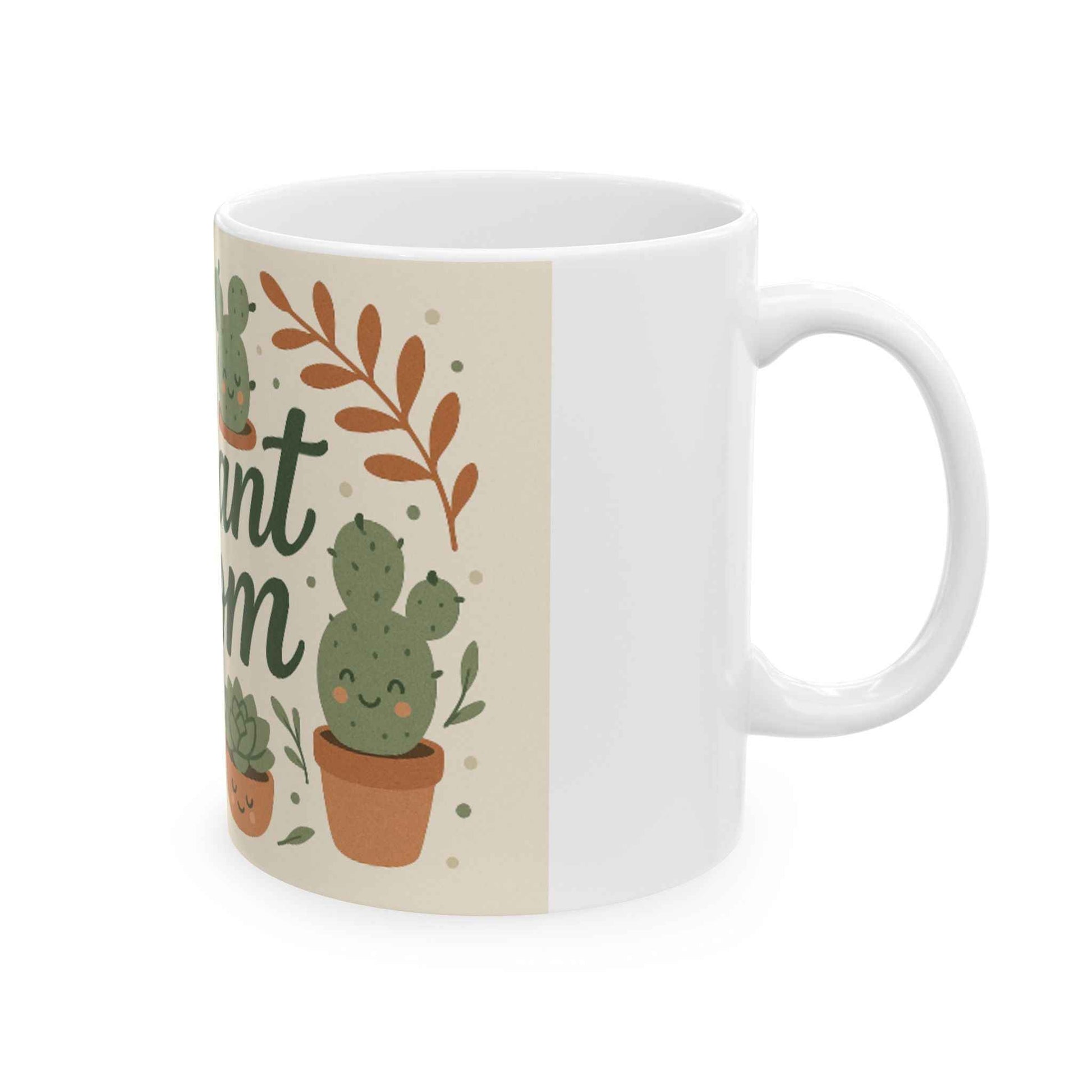 Plant Mom Ceramic Mug - Cute Succulent Gift for Plant Lovers, Coffee or Tea Cup, Mother's Day, Housewarming, Gardening Gifts