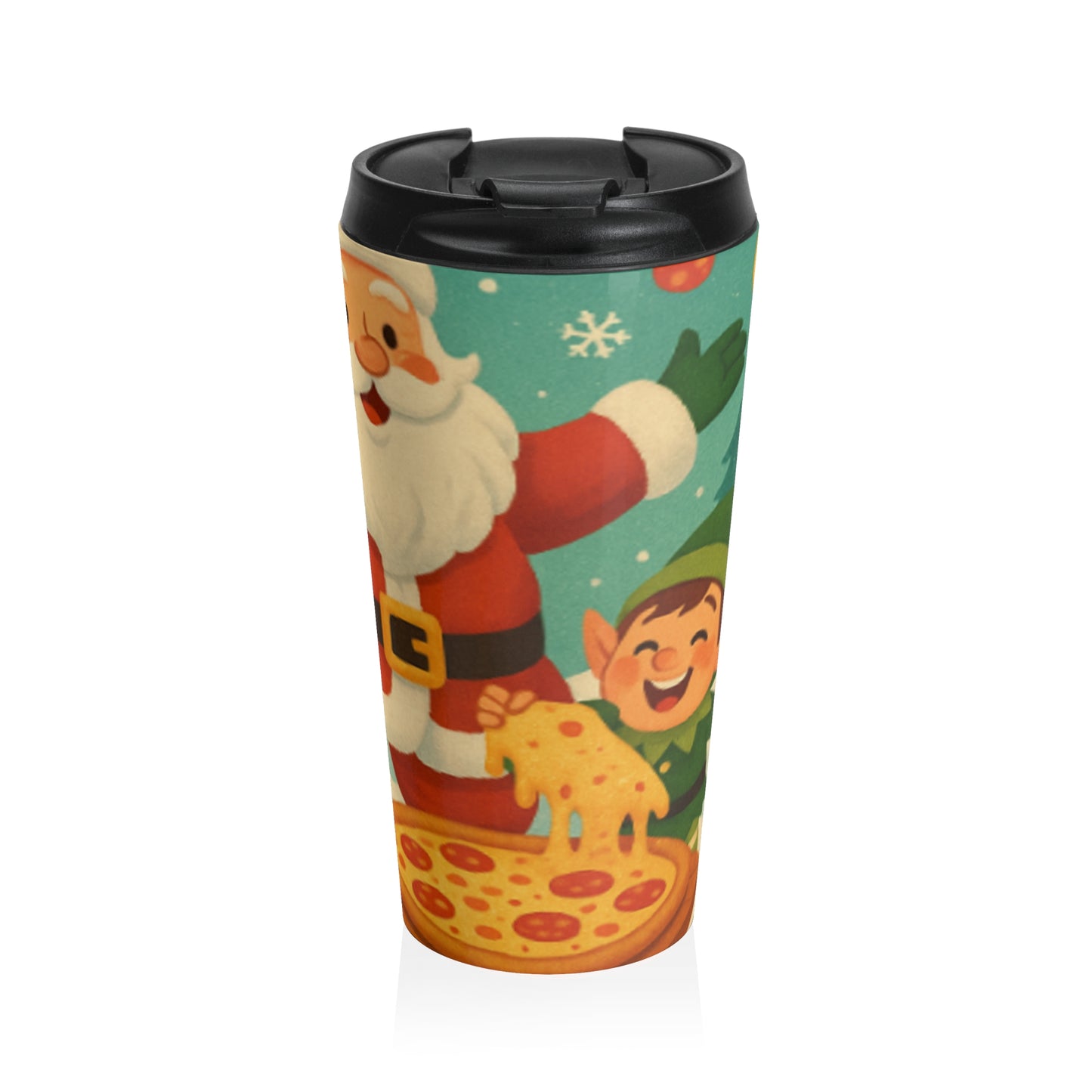 Festive Stainless Steel Travel Mug with Santa and Elves | Holiday Gift, Christmas Travel Cup, Coffee Lover's Mug, Cute Winter Accessory