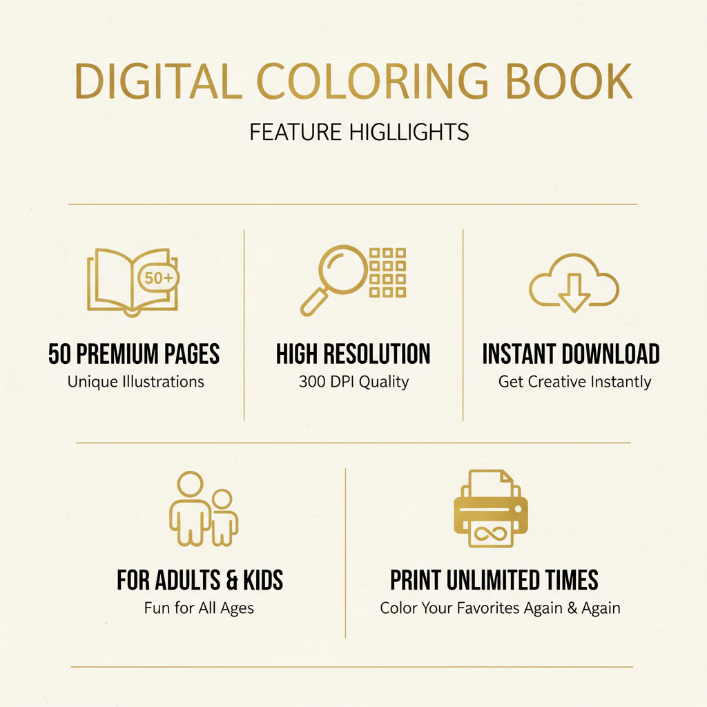 Premium Coloring Book Collection - 50 Pages for Adults & Children
