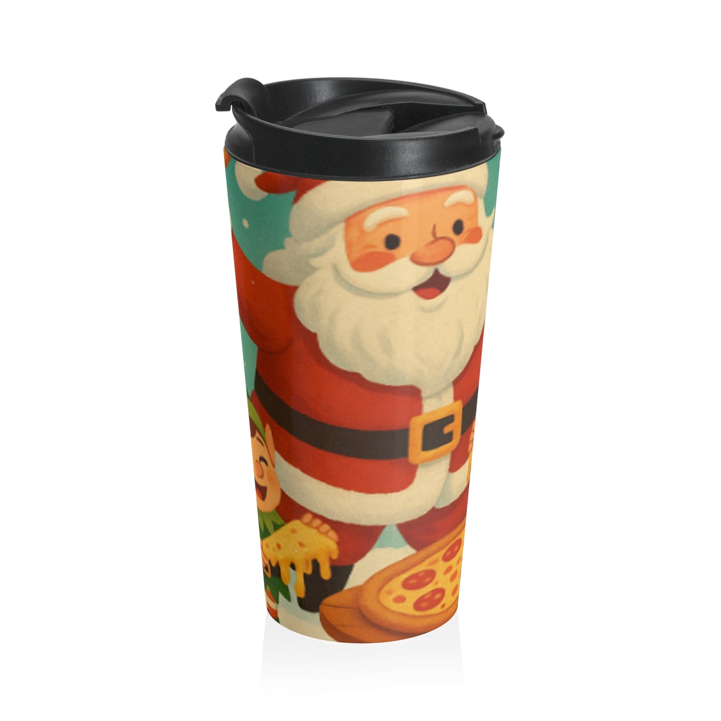 Festive Stainless Steel Travel Mug with Santa and Elves | Holiday Gift, Christmas Travel Cup, Coffee Lover's Mug, Cute Winter Accessory