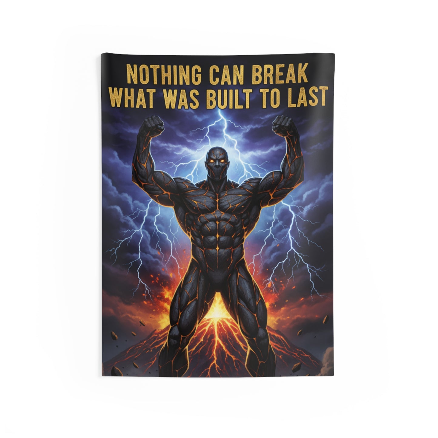 Tapestry — "Nothing Can Break What Was Built to Last" Motivational Muscle Man Wall Art