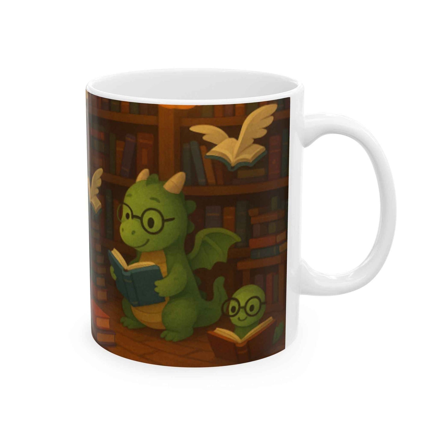 Reading Dragon Ceramic Mug - Perfect Gift for Book Lovers, Cozy Vibes, Home Decor, Novelty Mug, Reading Nook