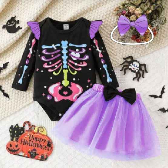 Popular Girls' Halloween Gauze Skirt Three-piece Set