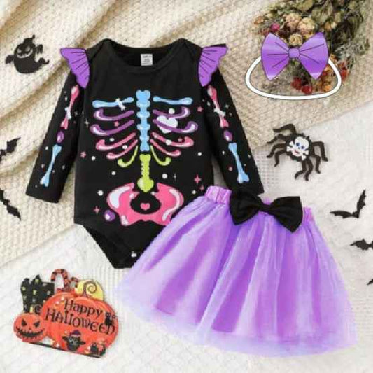 Popular Girls' Halloween Gauze Skirt Three-piece Set