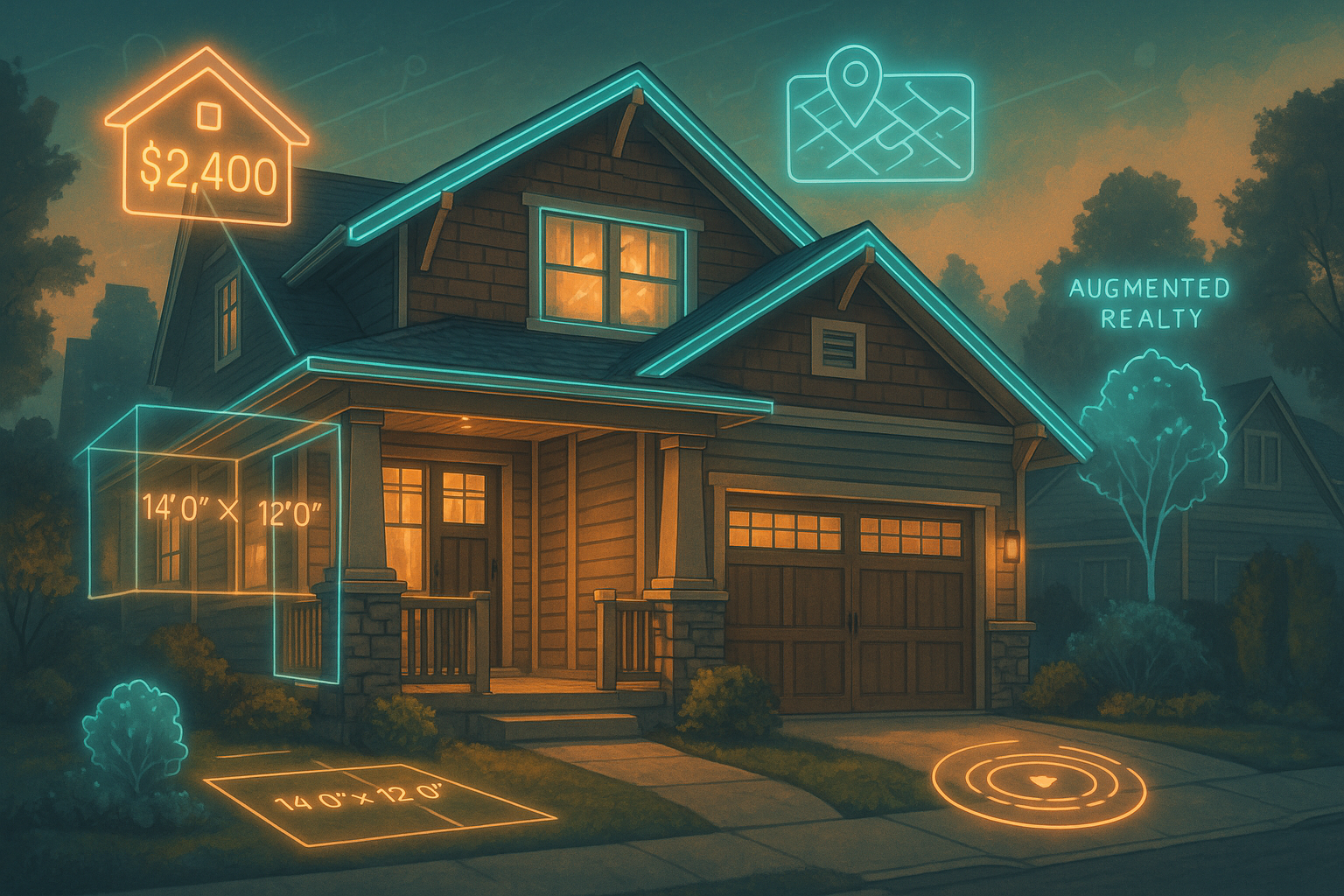 Cozy craftsman home with digital marketing overlays