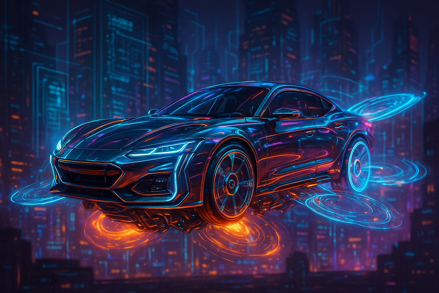 Digital art of virtual unique flying car