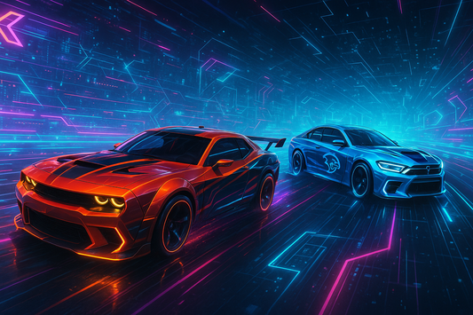 Digital art of virtual unique track hawks and hellcats vehicles