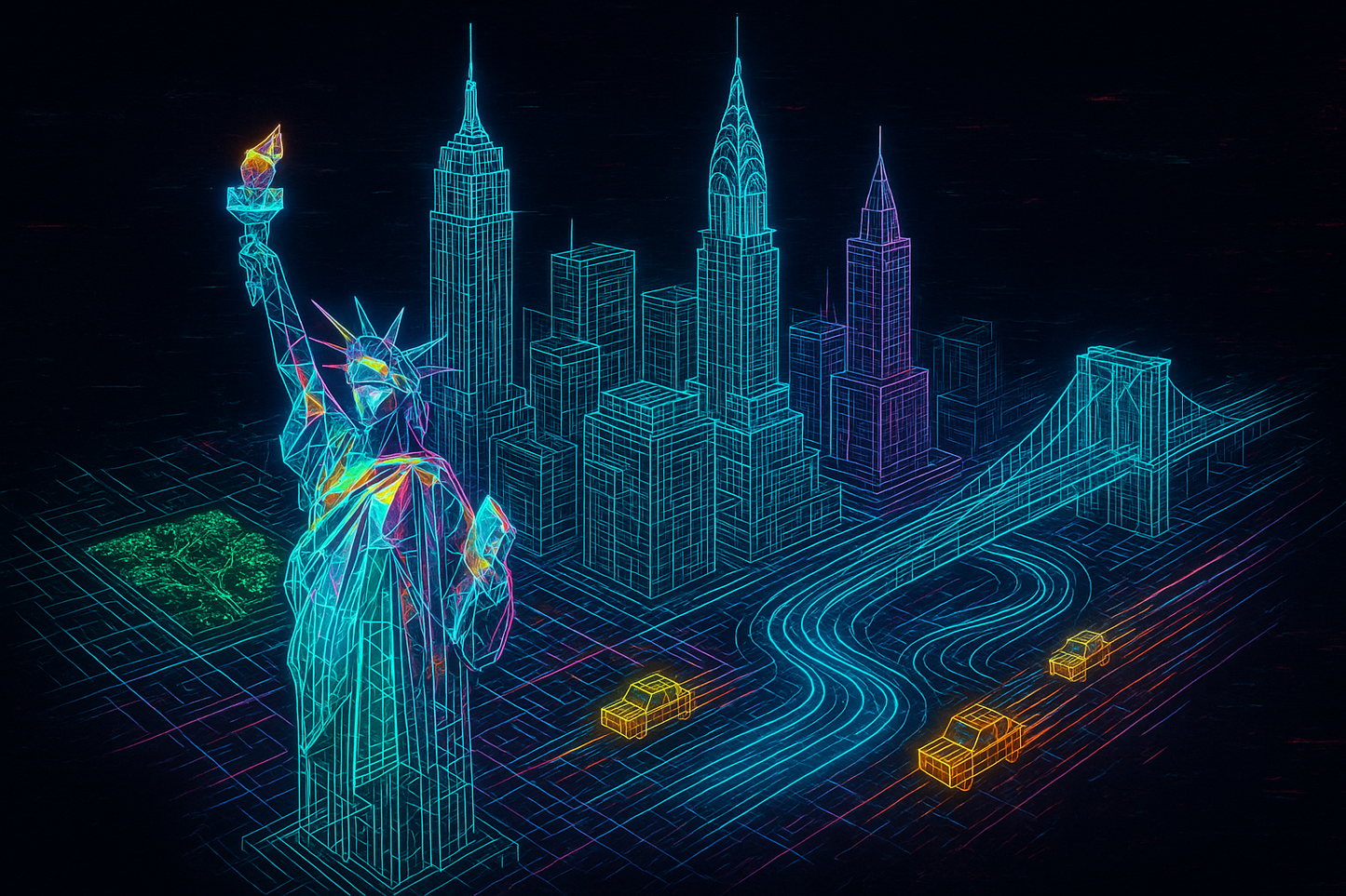 Exclusive Cyberpunk Wireframe NYC Digital Art