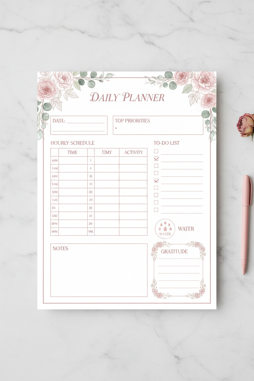 Soft & Feminine Daily Planner – Printable PDF