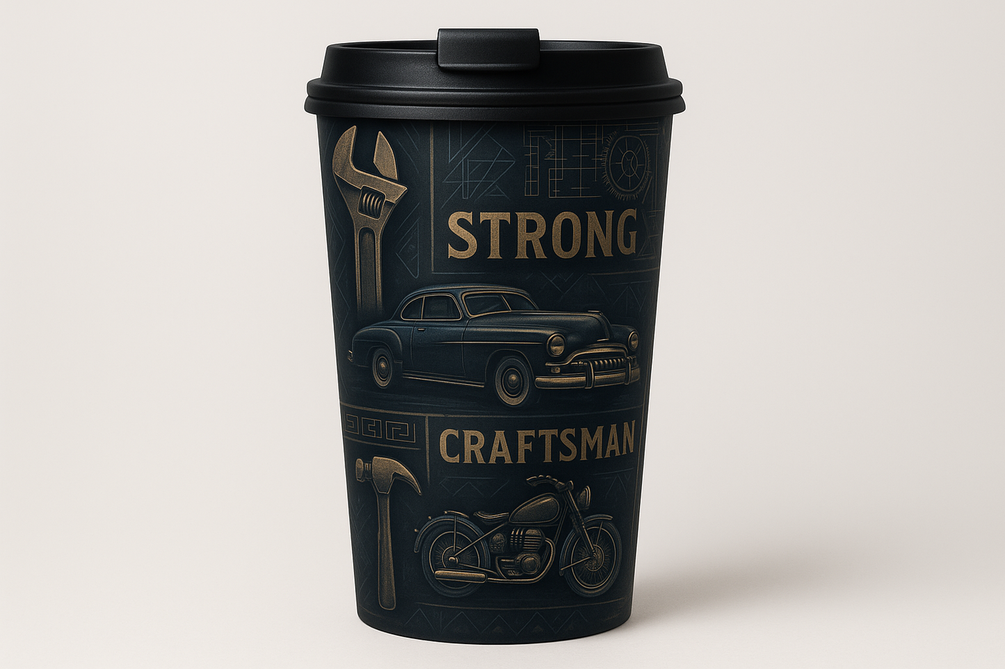 Masculine travel mug design