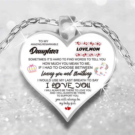 Cute Cartoon Unicorn Love Mom To My Daughter Inspirational Necklace For Girls