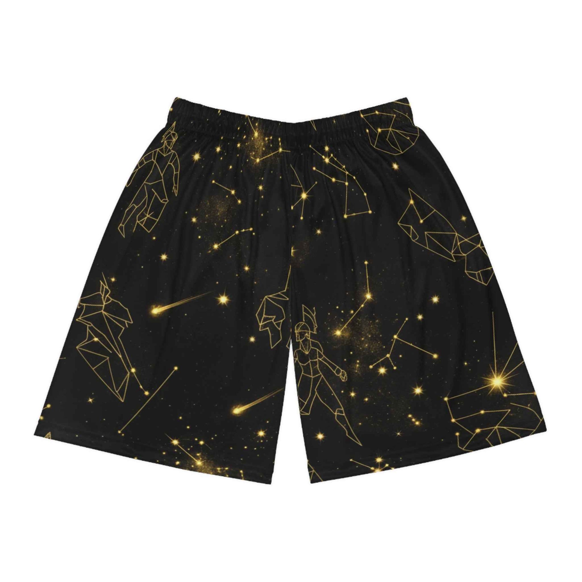 Constellation Galaxy Basketball Shorts — Gold Star Pattern Athletic Shorts
