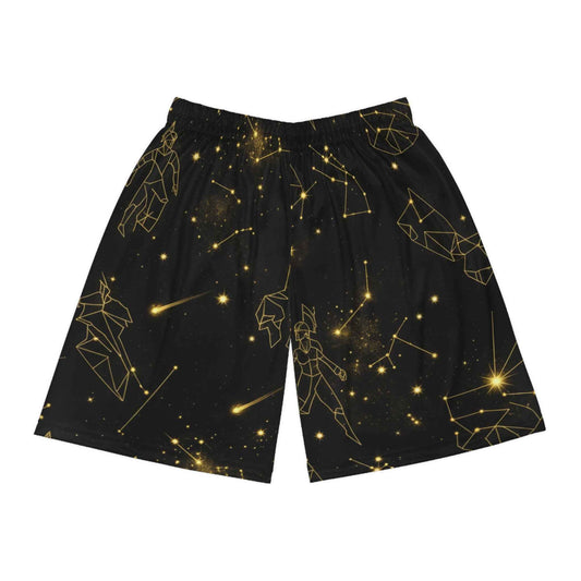 Constellation Galaxy Basketball Shorts — Gold Star Pattern Athletic Shorts