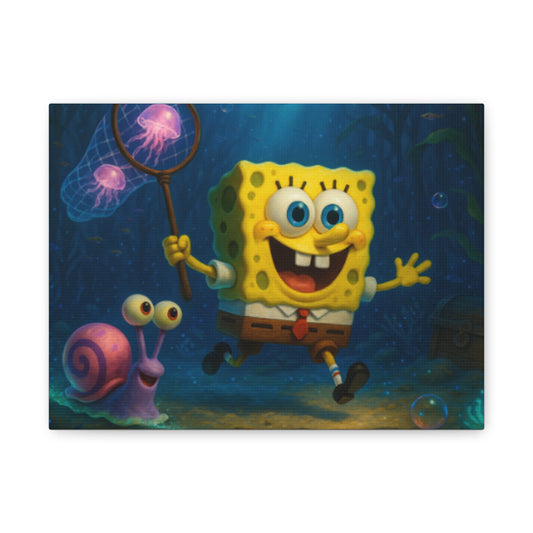 SpongeBob SquarePants Canvas Print, Colorful Nautical Art, Kids Room Decor, Fun Gift, Cartoon Wall Art, Stretched Matte Canvas