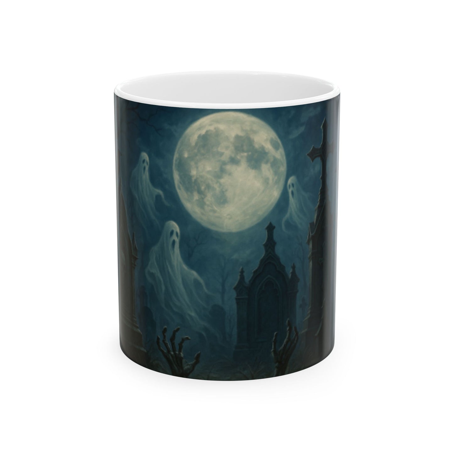 Haunting Moonlight Ceramic Mug | Ghost Design, Halloween Decor, Spooky Gift, Witchy Vibes, Unique Coffee Cup