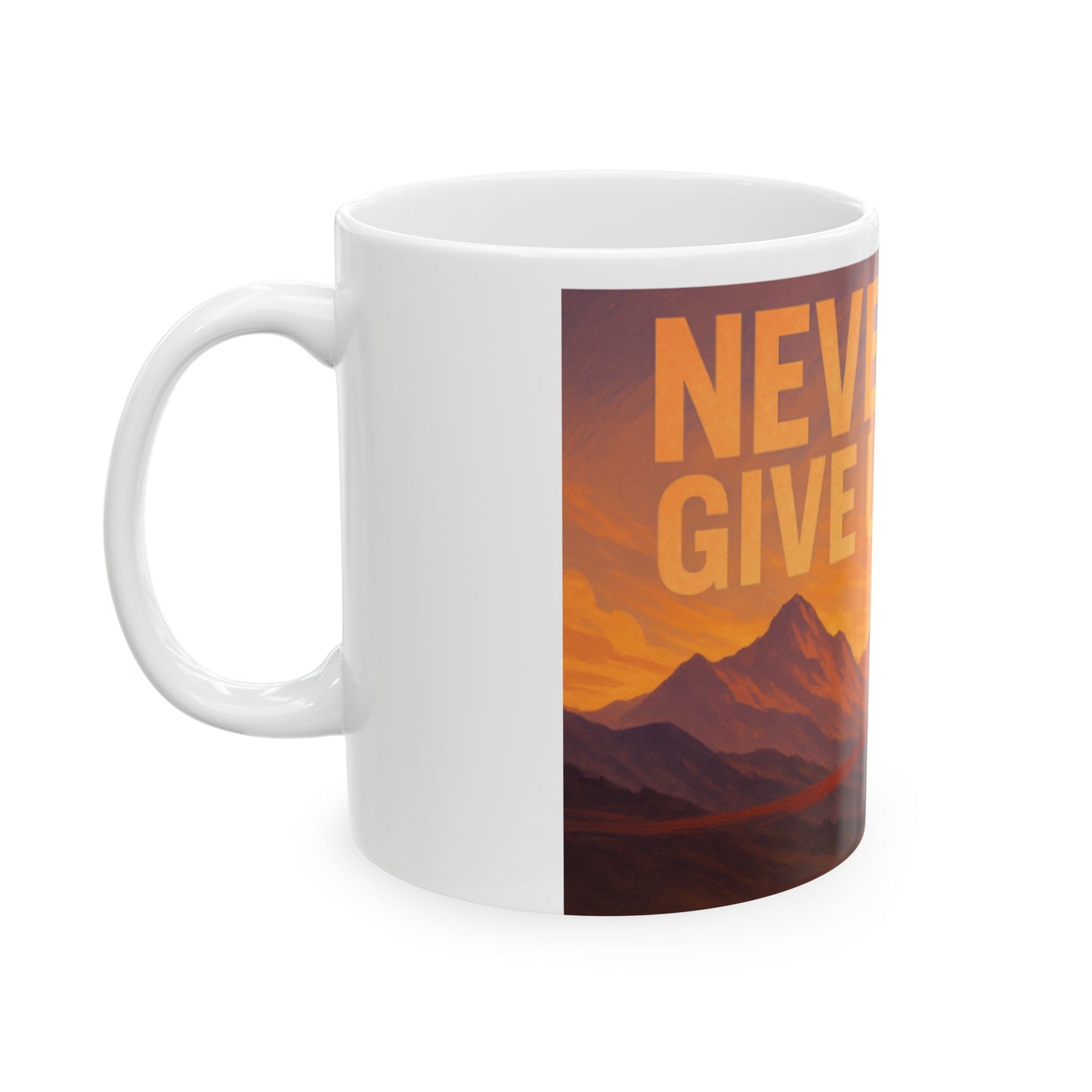 Inspirational Runner Ceramic Mug - Never Give Up, Motivational Coffee Cup, Gift for Athletes, Sports Enthusiasts, Office Decor  Digital Art