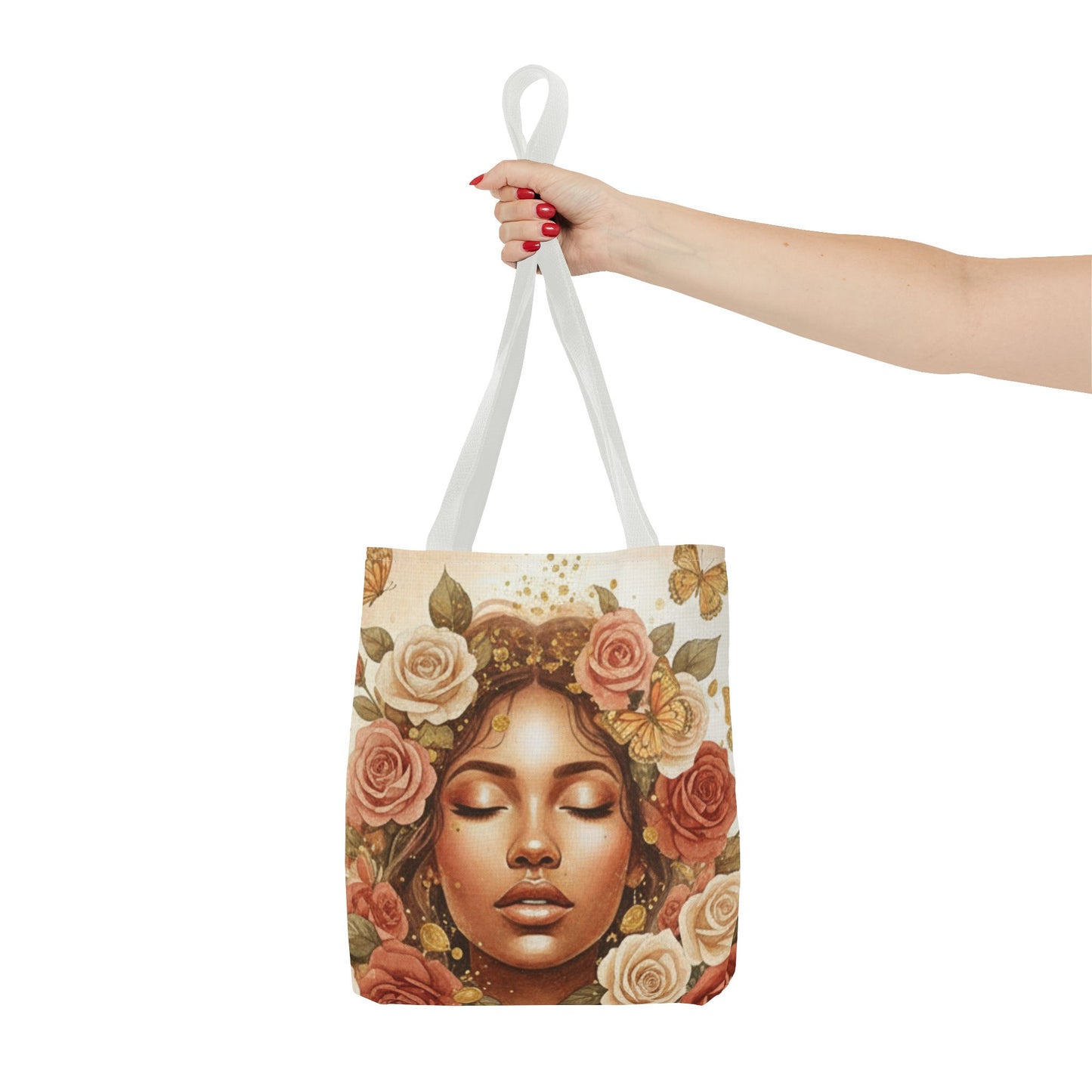 Floral Crown Goddess Tote Bag – Boho Floral Portrait AOP Tote
